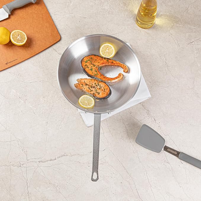 Restaurantware-Met Lux 12 Inch Fry Pan, 1 Durable Frying Pan - Satin Finish, Triple-Riveted, Silver Aluminum Cooking Skillet, For Searing, Sautéing, And Browning Food