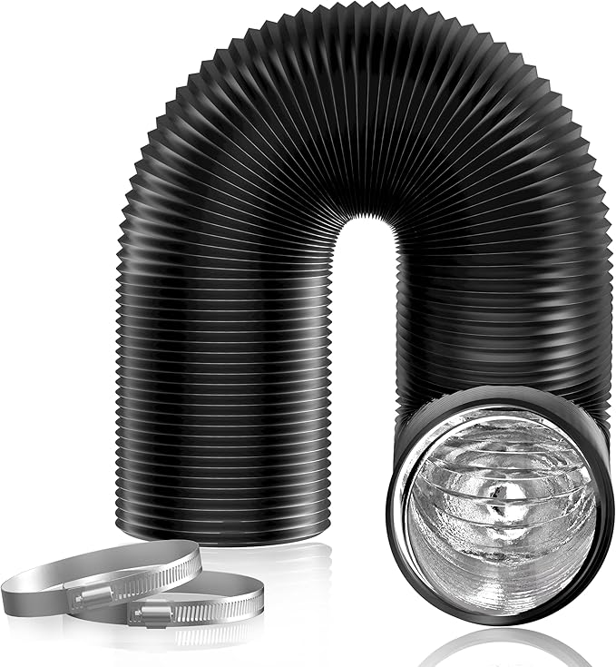 Hon&Guan 8 inch 16 FT Long Air Ducting, Heavy-Duty Four-Layer Protection Dryer Vent Hose for Heating Cooling Ventilation and Exhaust-with 2 Clamps, Black