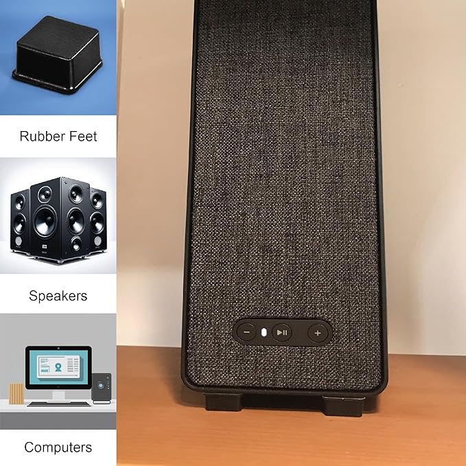 Black Tall Square Adhesive Rubber Bumper Pads - Made in USA – Rubber Feet for Speakers, Electronics, Furniture, Appliances, Audio Equipment - 20 Pieces
