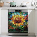 Magnetic Dishwasher Cover,Stained Glass Reusable Dishwasher Magnetic Cover Sunflower Colorful Decorative Door Covers Panel for Home Kitcen 23" x 26"