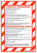 Brimar - 7 x 10" - Bilingual Lock Out Procedures Sign - 3.5 Mil InfiniStick™ Vinyl Label - Bilingual Design - Bold Text And Symbol