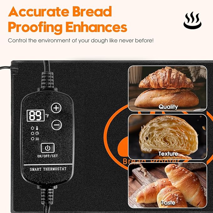 Bread Proofing Warming Mat for Sourdough, Sourdough Warming Mat - 59-140°F Adjustable Thermostat Electric Dough Riser Heating Mat, Dough Mat Heated (10" x 21") - XL Bread Proofing Mat