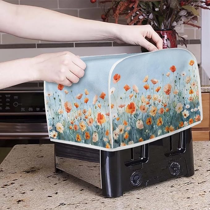 Blue Floral Bread Toaster Oven Dustproof Cover Heat-Resistant Universal Fits Most Standard 2 Slice Toasters Cloth with Fingerprint Protection