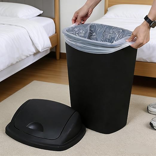 4 Packs Kitchen Trash Can 13 Gallon with Swing Lid, Plastic Tall Garbage Can, Large 50L Waste Bin for Home, Office, Garage, Restaraunt (Black)