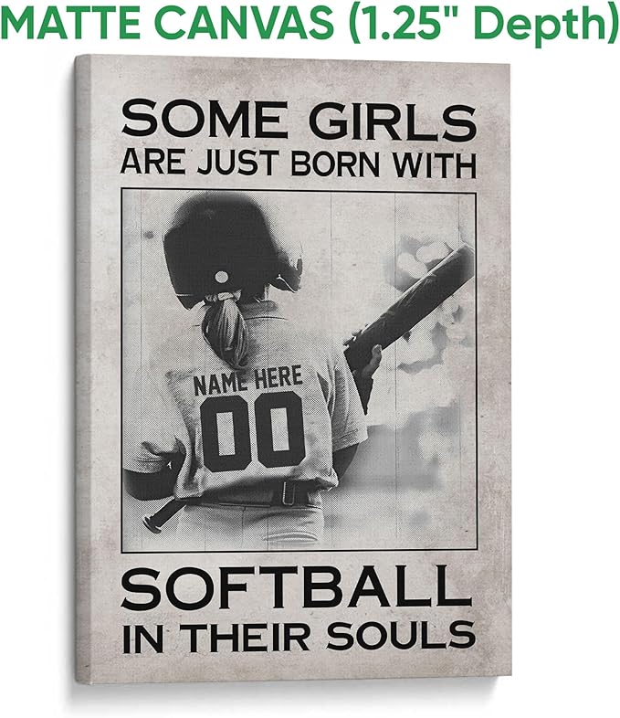 Custom Some Girls Are Just Born With Softball In Their Souls Personalized Name Number Poster & Framed Canvas, Wall Art Home Office Decoration Living Room Bedroom Aesthetic Decor
