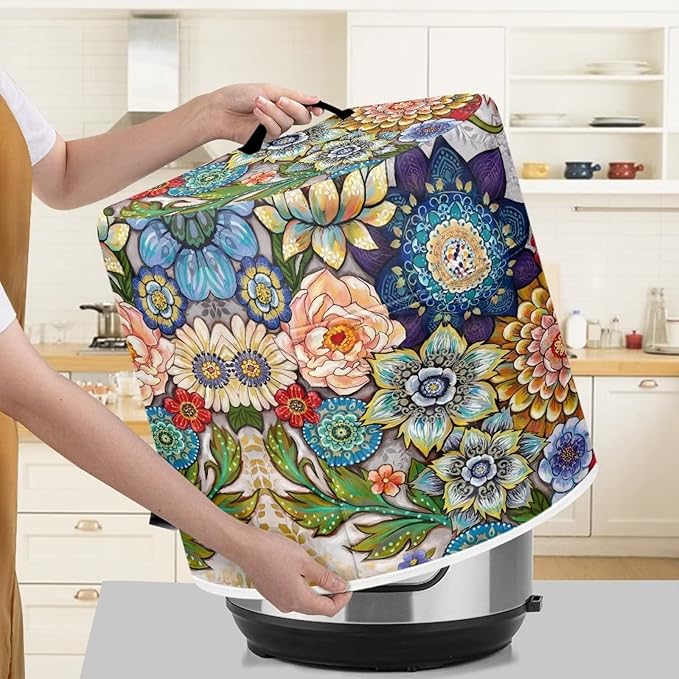 Dust Cover for 6 Quart Pressure Cooker Air Fryer Rice Cooker Kitchen Appliance Dust Covers with Storage Pockets Dust-proof Washable, Blooming Flower