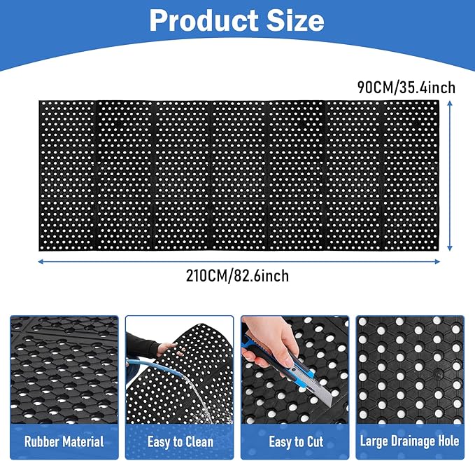 tonchean 82'' x 35'' Commercial Floor Mat, Heavy Duty Kitchen Eubber Mats for Floor, Anti-Fatigue Drainage Mats for Restaurant, Bar, Hotel, Industrial Wet Areas
