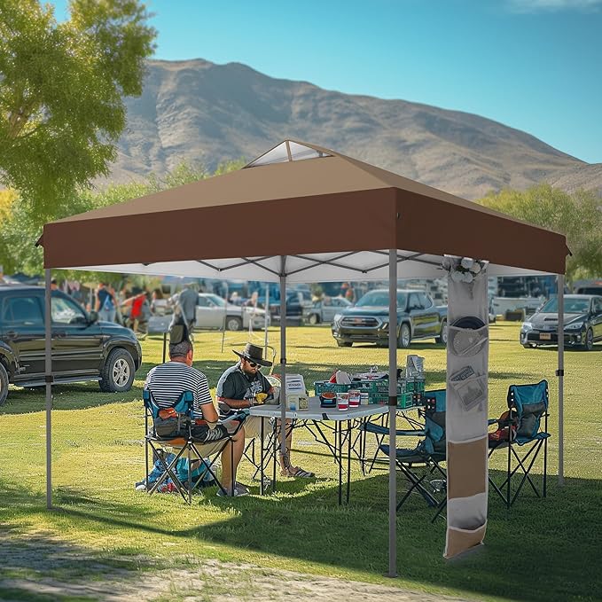 MFSTUDIO 10x10 Pop up Canopy Tent, Gazebo Shelter Sun Shade Canopies One Push Setup Portable Popup Easy Set up Tents with Vented Top,Storage,4 Sandbags,for Beach,Parties,Camping