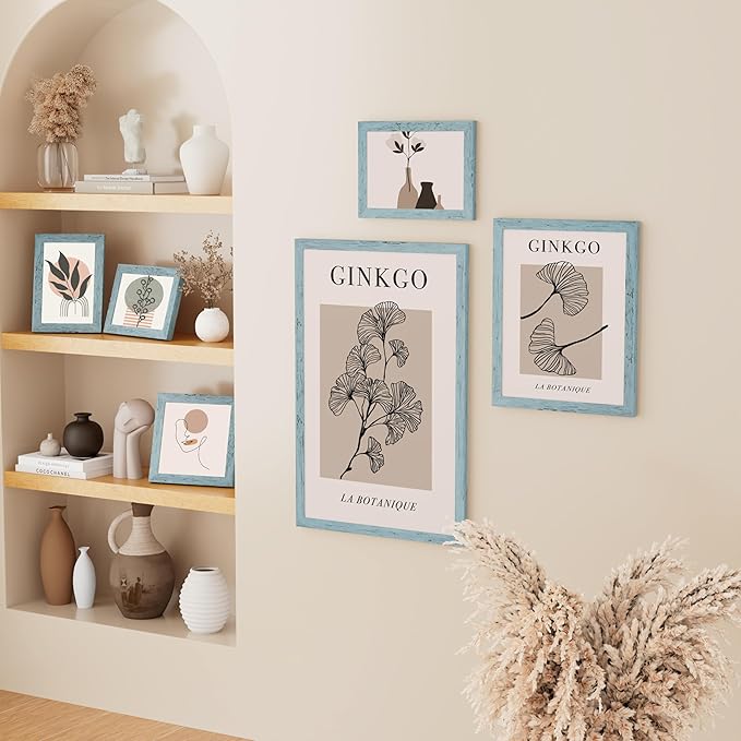 Vittanly 11x17 Picture Frame, Solid Wood Frame with Plexiglass, Includes 8x12 Mat, Wall Hanging for Photos, Home Decor, Rustic Blue, 1 Pack