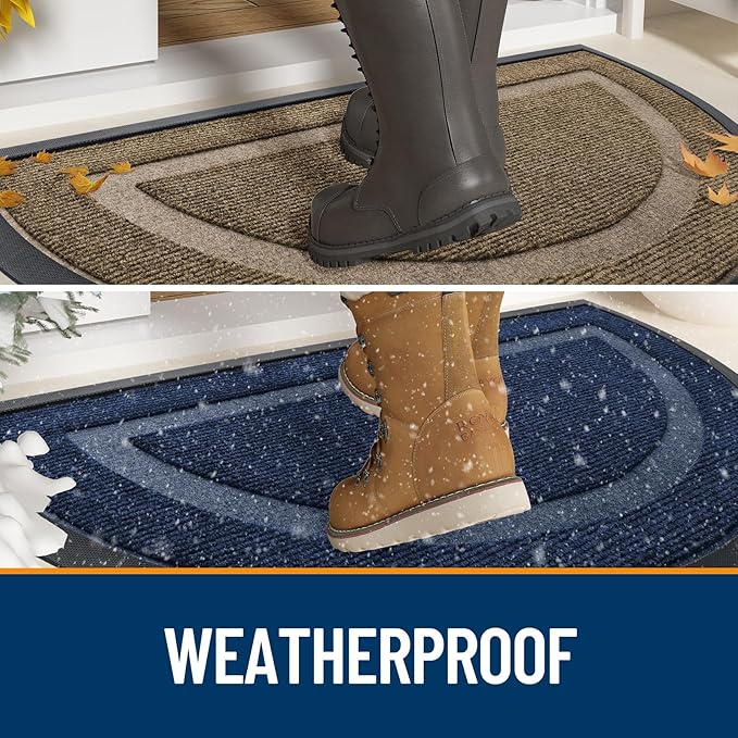 OLANLY Half Circle Door Mat Indoor Outdoor Entrance Welcome, Waterproof All-Season, All-Weather Doormat, Sturdy Natural Rubber, Low Profile, Easy Clean Patio Porch Entryway Mat, 59x23, Black