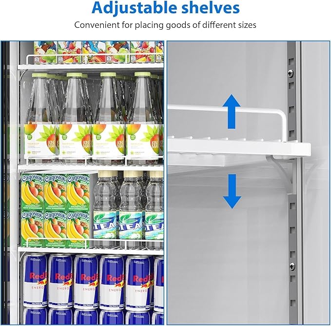 IDEALHOUSE Commercial Refrigerator, Commercial Merchandiser 26.8 Cu Ft Refrigerator, Refrigerator with 2 Glass Door and LED Light, Large Business Cooler for Home Restaurant Grocery Stores