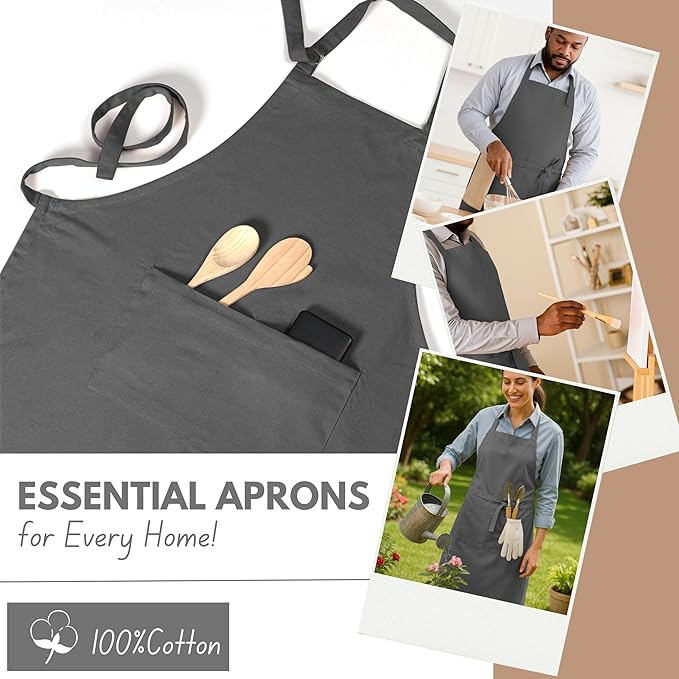 Native Fab Kitchen Apron 2 Pack - 100% Cotton Adjustable, Durable Apron with Pockets, Perfect for Cooking, Baking, Grilling