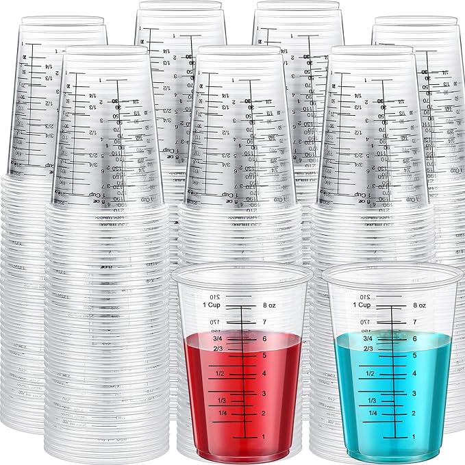 Yunsailing 500 Pack Disposable Measuring Cups for Resin 8 oz Clear Plastic Epoxy Reusable Liquid Mixing Cups for Cooking and Baking Supplies