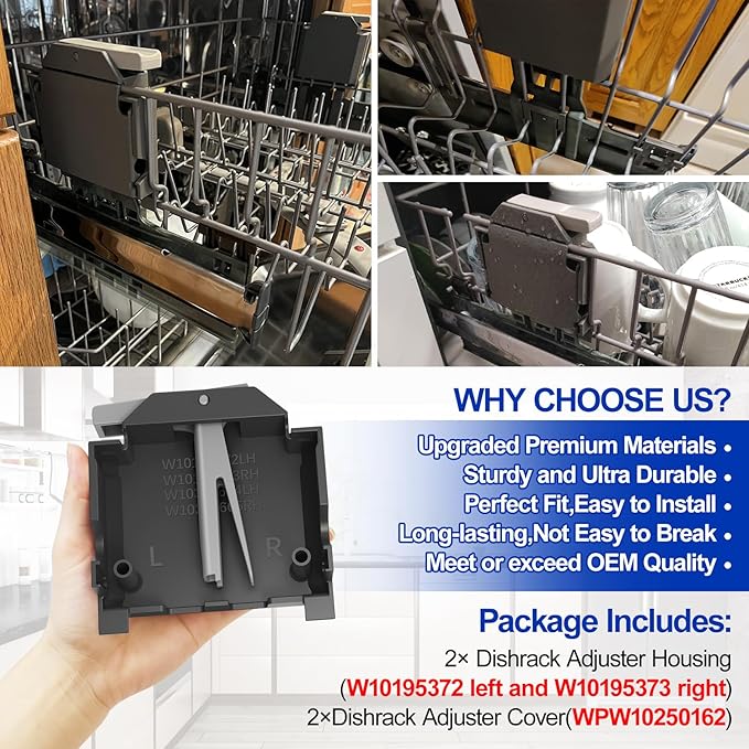 UPGRADED W10195372 W10195373 Dishwasher Dishrack Adjuster Housing Left Right Hand for Whirlpool Dishwasher Top Rack Parts,WDT750SAHZ0 WDT730PAHZ0 Upper Rack Parts,For Kenmore 665 Dishwasher Parts