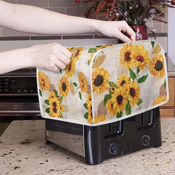 Vintage Sunflower Print Toaster Cover 4 Slice Dustproof Covers Small Appliance Cover Bread Maker Covers Dust Protection Kitchen Accessories