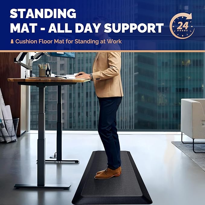FEATOL Anti Fatigue Mat for Standing, 9/10 Extra Thick Ergonomic Standing Desk Mat, Comfort & Durable Memory Foam Standing Mat at Home,Office All Day (20" x 39", Black, 4PC)