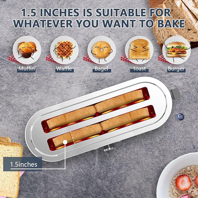 4-Slice Toaster, Extra Wide Long Slot Toaster, 7 Browning Settings, Defrost/Reheat Functions, Removable Crumb Tray, Stainless Steel Housing, Anti-Fingerprint & Anti-Jam (Stainless Steel)