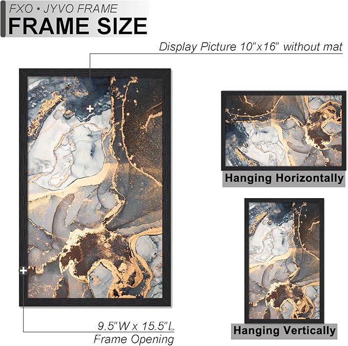 Engineered Wood 10x16 Picture Frame Set of 6, Black Frame for 10 x 16 Inch Picture Poster Photo, Light Weight 10 by 16 Frame with Wood-grain for Wall - 6 Pack/Black/10 x16