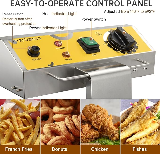 Large Deep Fryer with Basket and Lid 10L(10.6Qt), 304SS Electric Deep Fryer for Home and Commercial, Countertop Deep Fryers, 1750W Fast Heating, 120V