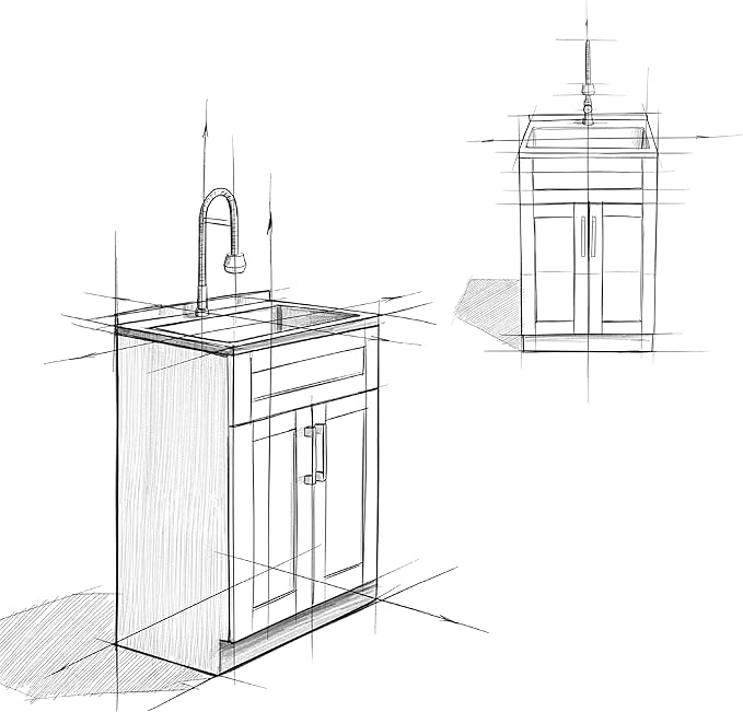 SIMPLIHOME Hennessy All-in-One 24 inch Wide Utility Sink and Laundry Cabinet in Pure White Finish, Transitional Stainless Steel Sink Cabinet for Laundry Rooms with High-Arch Chrome Faucet and Storage