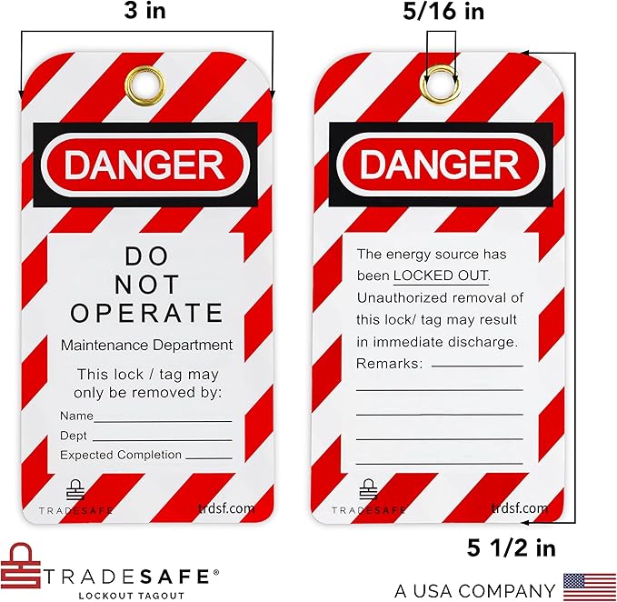 TRADESAFE Lockout Tagout Tags - 30 Danger Do Not Operate Tag with 30 Zip Ties, Premium 32 mil Vinyl, OSHA Compliant Loto Tags for Lock Out Tag Out, Equipment Repair