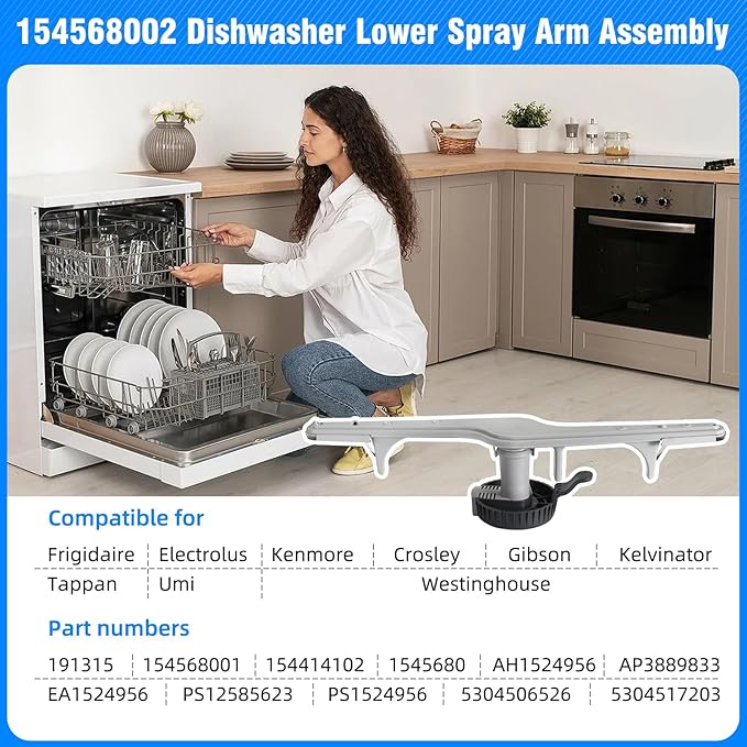 154568002 Dishwasher Lower Wash Arm and 5304518968 Dishwasher Lower Spray Arm Support and 5304506518 Trap Drain Filter Support for Frigidaire Electrolux 1545680 5304517203 154568001 154414101 (Grey)