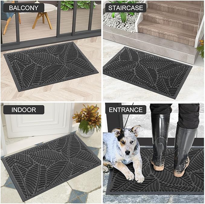 Colorxy Waterproof Doormat, Sturdy Natural Rubber Front Indoor Mat, Non Slip Low Profile Outdoor Door Mats, Stain and Fade Resistant Floor Mats, Easy Clean Patio Entry Mat, 30''x17'', Light Grey
