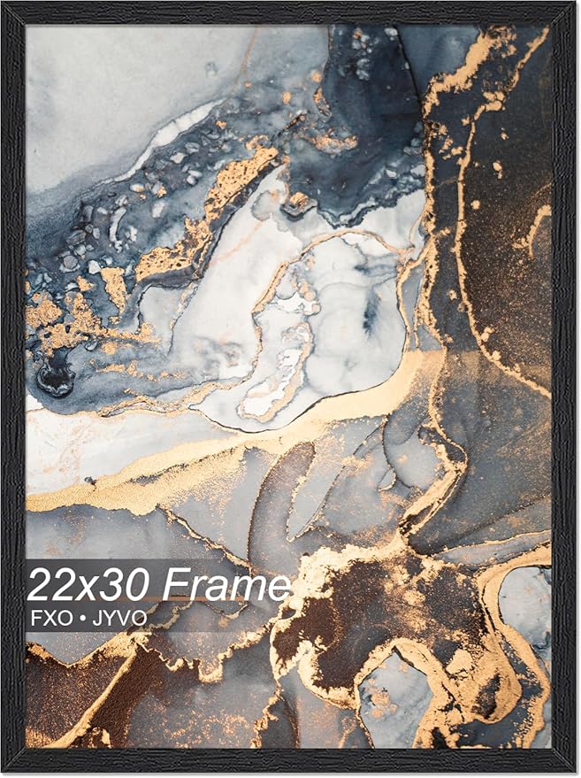 Engineered Wood 22x30 Frame, Black Picture Frame for 22 x 30 Inch Poster Puzzle Photo, Light Weight 22 by 30 Poster Frame with Wood-grain for Wall - 1 Pack/Black/22 x30