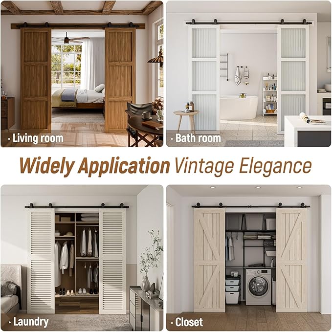 CCJH 7FT Sliding Barn Door Hardware Kit, Heavy Duty, Smoothly and Silently, Easy to Install, Fit 21" Width Double Door Panel, T-Shaped Style Black