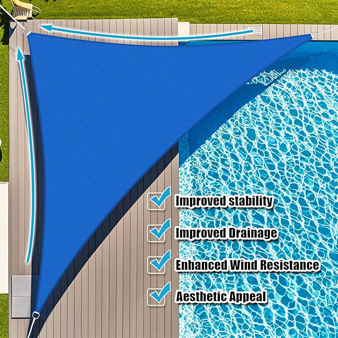 Amagenix Sun Shade Sail 9'X12'X15' Curved Edge Outdoor Shade Canopy Blue Breathable 95% UV Block Shade Cloth for Patio Garden Backyard (We Make Custom Size)