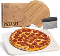 Cuzi Gourmet 3-Piece Pizza Stone Set - 15x12" Thermal Shock Resistant Cordierite Pizza Stone, 15x12" Natural Wood Pizza Peel & Pizza Cutter - Pizza Stone for Grill and Oven