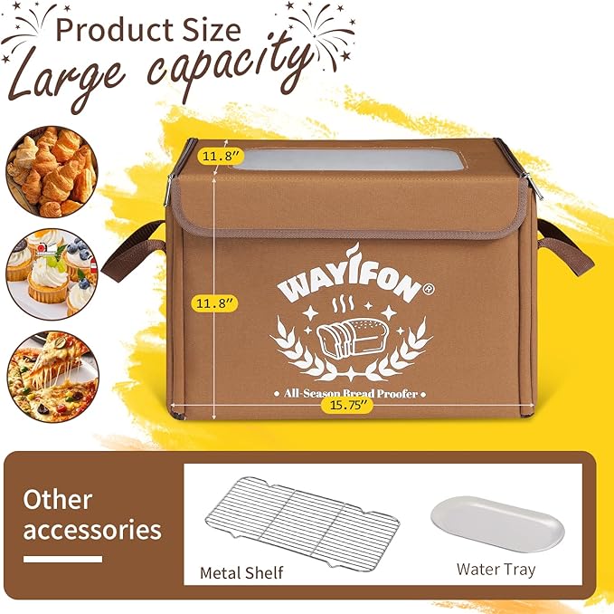 Folding Bread Proofing Box with 68-131℉ Temp Control & 99H Timer,Dough Proofing Box with Metal Rack Warming Proofer for Sourdough, Bread Baking, Pizza, Yogurt,Space-Saving & 6-Layer Fabric,Brown