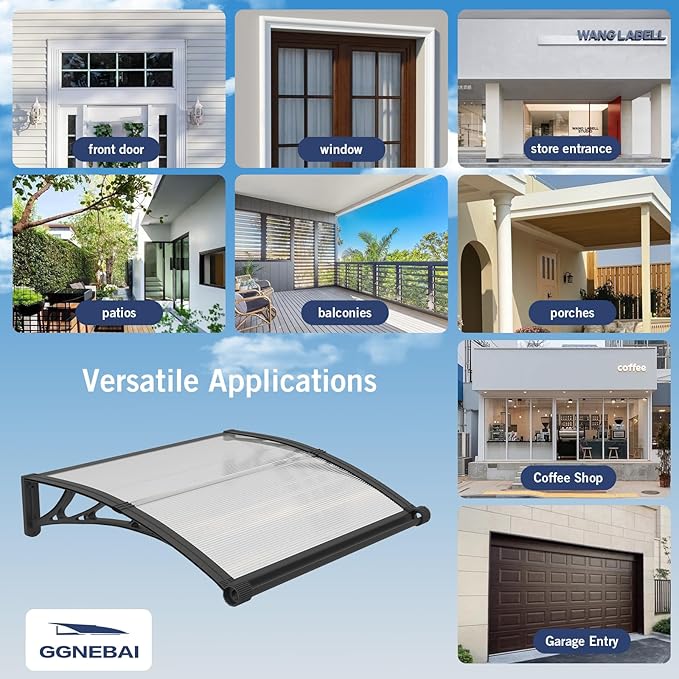 Awning for Door Entrance with Drainage Sink,40x48 Inch Awnings for Doors,Window Canopy Exterior with Plastic Steel Bracket,Polycarbonate Cover,UV,Rain,Snow Protection for House,Porch,Patio,Deck