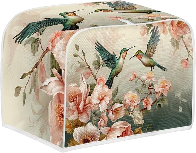 Hummingbird Flower Print 4 Slice Toaster Cover Dustproof Fingerprint Protectors Kitchen Accessories Decor