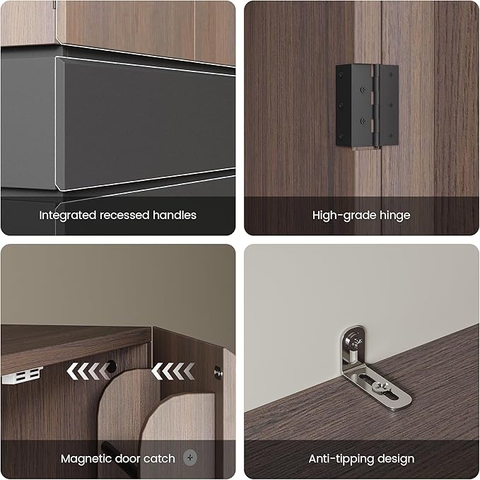 70.8" Kitchen Pantry Cabinet with 3 Drawers Freestanding Kitchen Storage with 3-Tier Cabinet & Door-Mounted Shelves Hidden Handle Magnetic Closure Freestanding Storage for Dining Room