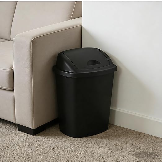 Office Trash Can with Lid, 8 Gallon Kitchen Garbage Can, Plastic Durable Waste and Recycle Bin (Set of 4, Black)