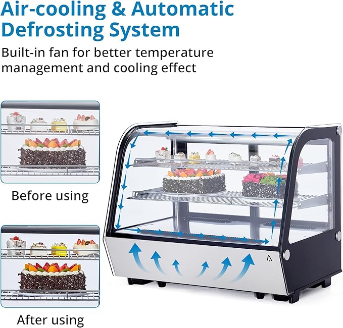 5.6 Cu.Ft Countertop Bakery Display Case – Double Glass Refrigerated, LED Lighting, Adjustable Shelves, Digital Temp Control, for Pastry, Cake, Sushi, 110V