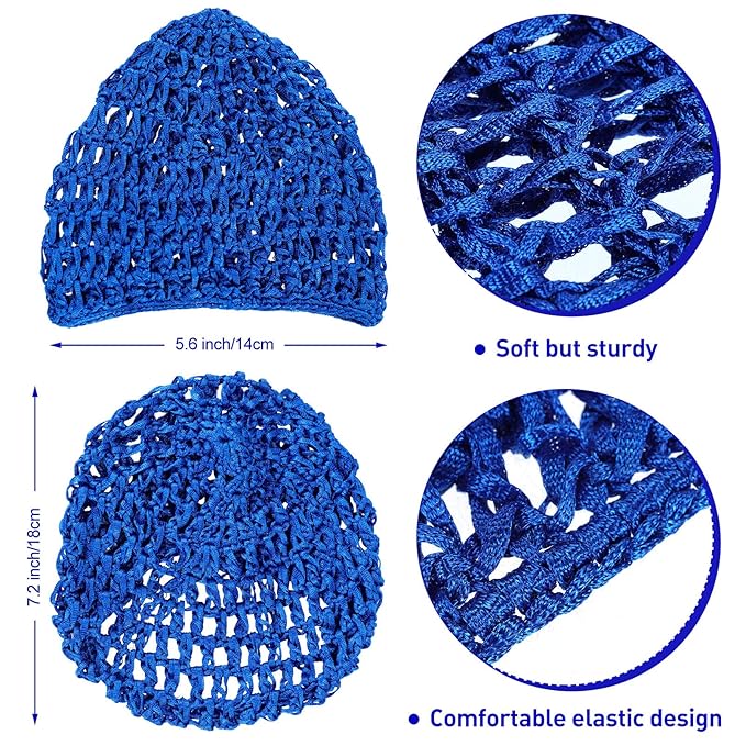 4 Pieces Mesh Crochet Hair Net Rayon Knit Snood Hat Thick Short Women Hairnet Snoods Cover Ornament for Sleeping (Black, Blue, Gray, Khaki)