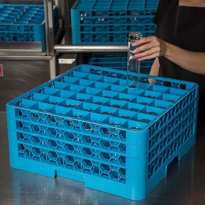 Carlisle FoodService Products OptiClean 49-Compartment Glass Rack w/3 Extenders Blue [Set of 2]