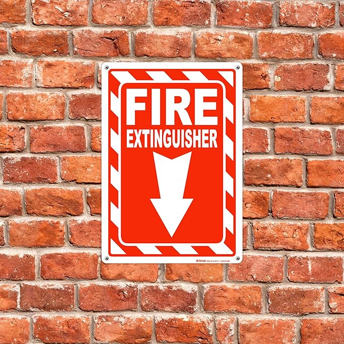 Brimar Fire Extinguisher Signs,7"x10" (2 Pack) .040" Heavy Rust-Free Aluminum Metal Safety Signs, UV Ink Printing, Weatherproof, Fade Resistant, for Business, Office, Home Indoor & Outdoor Use