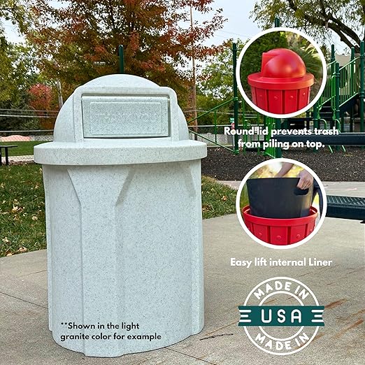 Campus Collection 42 Gallon Circle 100% Recycled Plastic Heavy-Duty Outdoor Commercial Trash Can with Push Open Dome Lid and Internal Liner Great for Schools and Businesses - Orange
