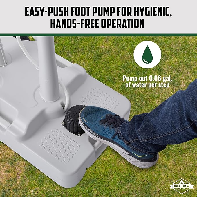 Hike Crew XL Portable Camping Sink & Toilet | Extra Large Washing Station with 8 Gal Capacity, Hands-Free Foot Pump, Faucet, Soap Dispenser & Towel Rack | Includes Travel Toilet with 5 Gal Waste Tank