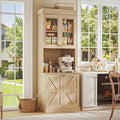 Vyre 71" Farmhouse Kitchen Pantry Cabinet, Brown Freestanding Coffee Bar Hutch with Glass Doors & Adjustable Shelves, Large Storage Cabinet with Microwave Stand for Living Room & Kitchen
