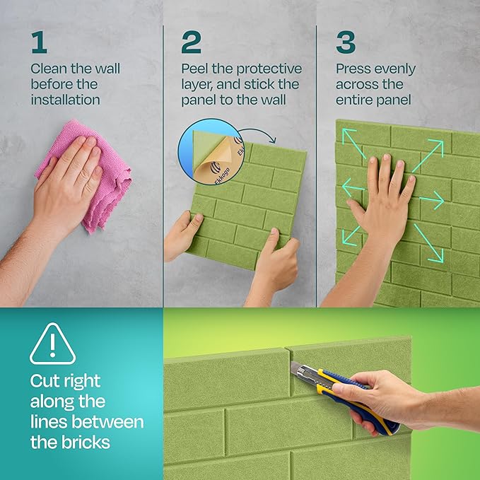 Acoustic Panels 18-Pack Soundproof Wall Panels 12"X12"X0.4" Brick Style Sound Panels Premium Sound Dampening Panels Easy Self Adhesive Installation - [Gin Green]