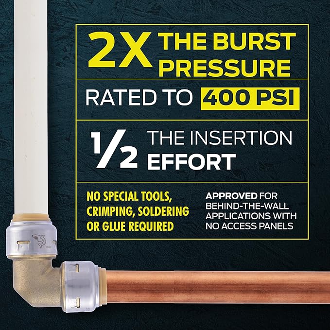 SharkBite Max 1 Inch Coupling, Push to Connect Brass Plumbing Fitting, PEX Pipe, Copper, CPVC, PE-RT, HDPE, UR020A