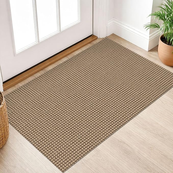 IOHOUZE Small Area Rug 2x3 Washable Woven Rugs for Entryway Non Slip Rubber Backed Kitchen Rugs Indoor Outdoor Doormat Throw Rug Floor Carpet for Entrance Front Door, Orange/Tan/Brown