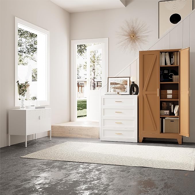 71" Tall Pantry Cabinet, White Metal Pantry Storage Cabinet, Kitchen Pantry Storage Cabinets with 2 Door and 4 Adjustable Shelves (Brown, 71" H)