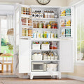 74.8" Tall Metal Food Cabinet, White Kitchen Pantry Cabinet, Storage Cabinets with 4 Door and 4 Adjustable Shelves, Steel Freestanding Cupboard for Kitchen Dining Room Living Room Bathroom