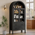 71'' Tall Arched Cabinet, Arched Kitchen Pantry Cabinet with Doors, Wood Arch Storage Cabinets Display Bookcase with 2 Large Drawers and Adjustable Shelves, Versatile Cupboard for Living Room