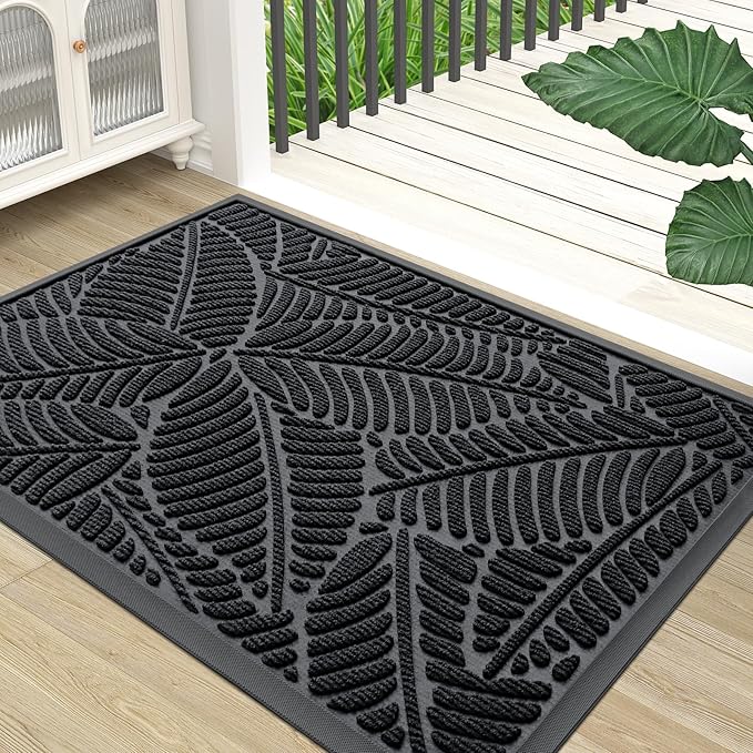 Colorxy Waterproof Doormat, Sturdy Natural Rubber Front Indoor Mat, Non Slip Low Profile Indoor Outdoor Door Mats, Stain and Fade Resistant Floor Mat, Easy Clean Patio Entrance Mat, 59''x36'', Black